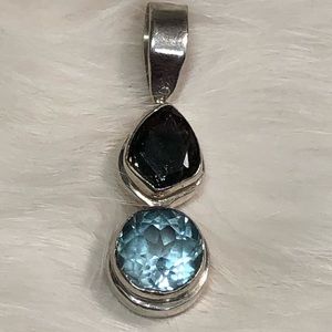 Watermelon tourmaline and blue Topaz pendant
